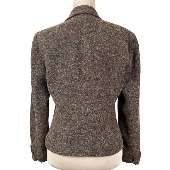 Newport News Vintage Brown Scalloped Rhinestone Button Blazer Size 8 - Picture 3 of 10